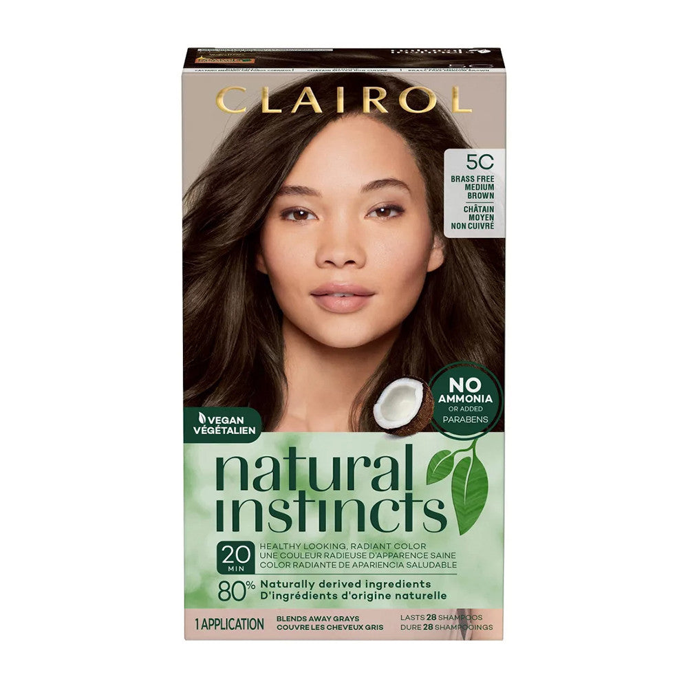 Clairol Natural Instincts Demi-Permanent Hair Color Cream, 5C Brass Free Medium Brown, 1 Ea